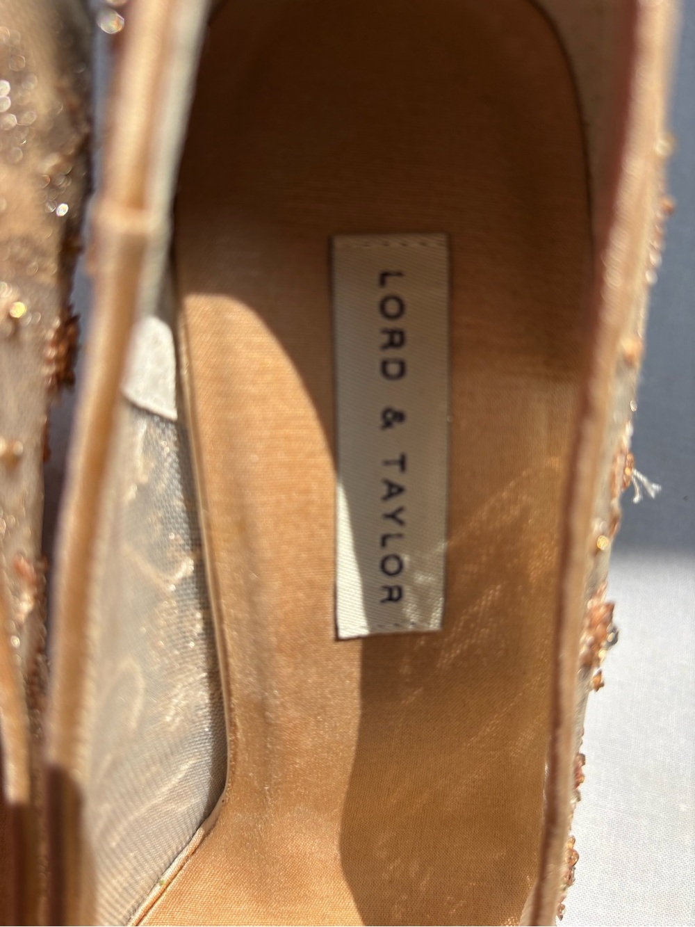 Lord & Taylor Gold Beaded Lace Pointed-Toe Pumps - Picture 3 of 4